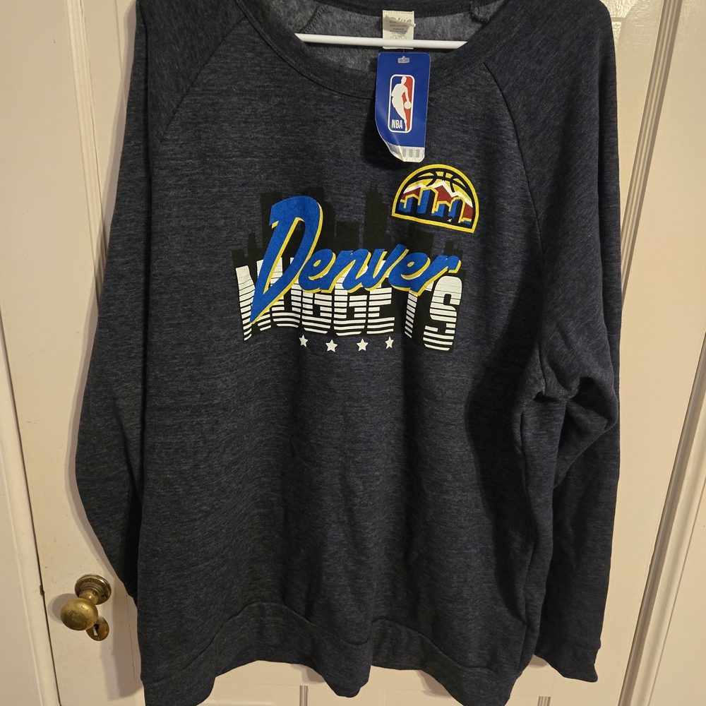 Blue 84 Denver Nuggets Navy Crewneck Sweatshirt with Yellow & White Logo